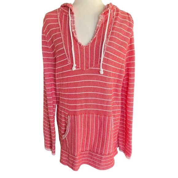Natural Reflections Womens Size L Orange Striped Hibiscus Pulliver Hoodie - Picture 1 of 11